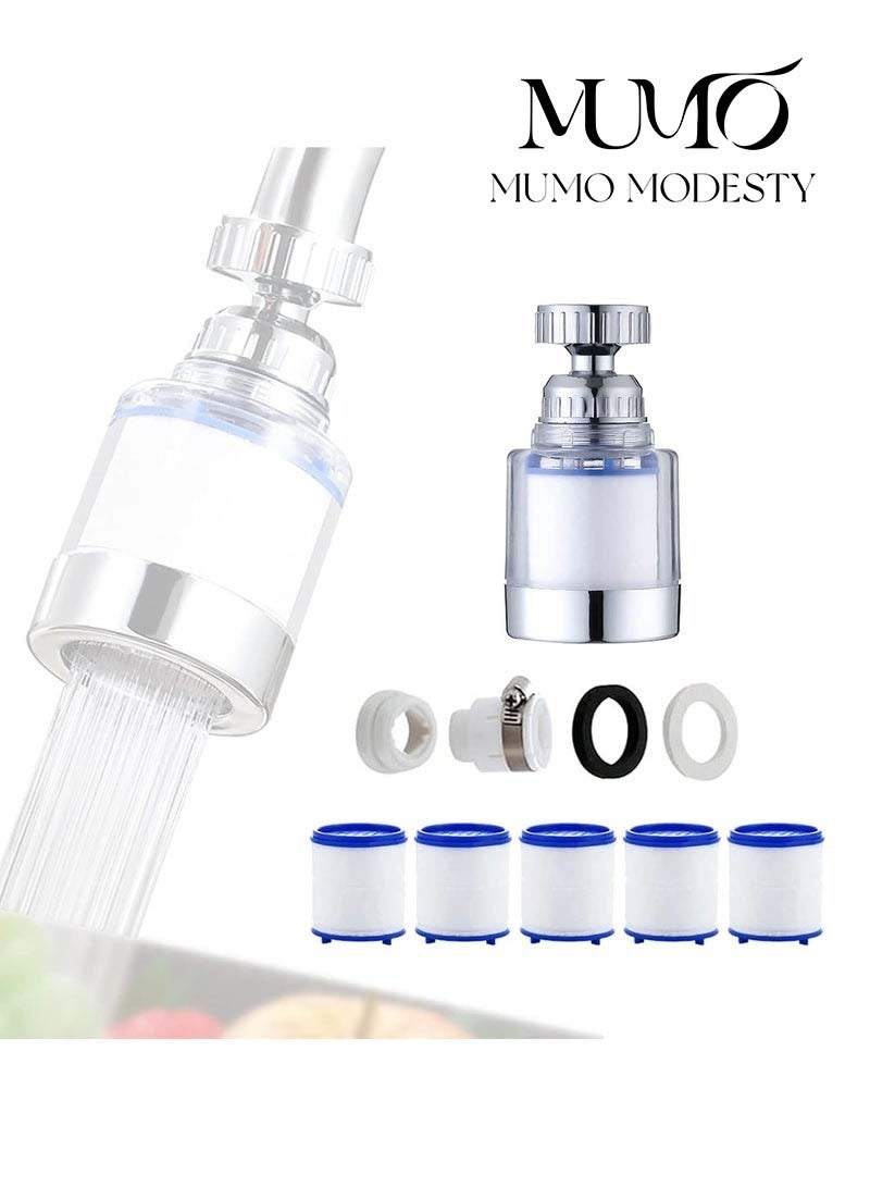 MUMO Sink Filter Water Faucet Water Sink Filter Universal 360 Degree Rotating Water Filter with 5 Cartridges Remove Heavy Metals and Hard for Kitchen and Bathroom - Image 1