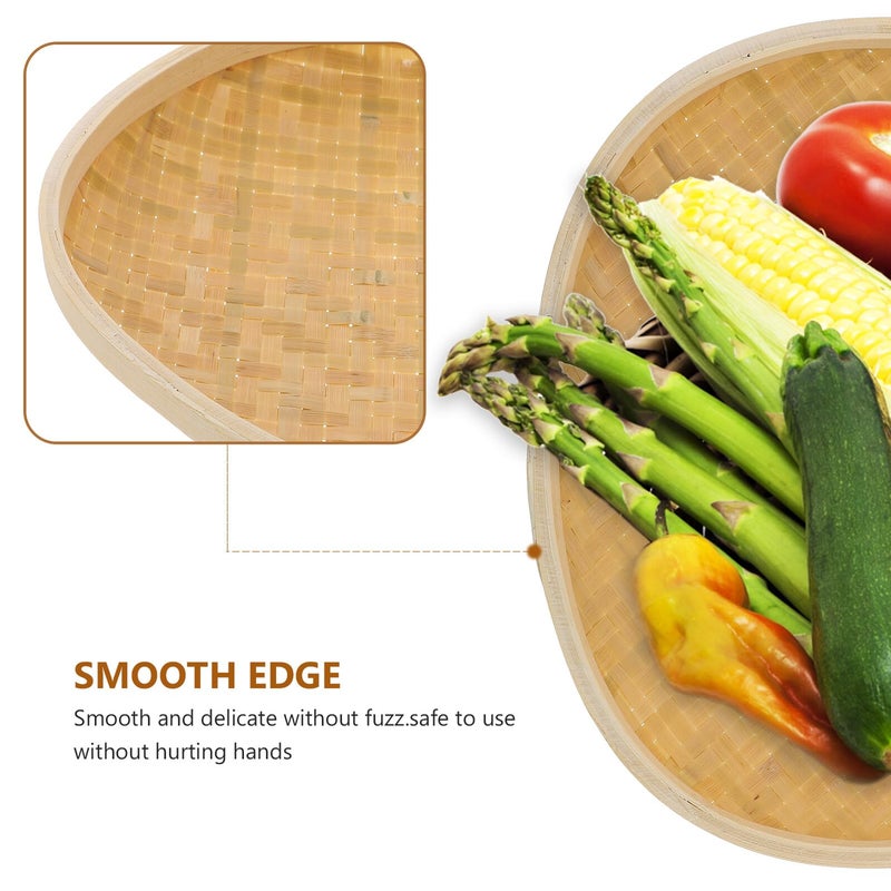 Handmade Round Bread Basket Kitchen Organizer Natural Rattan Storage Tray - Image 3