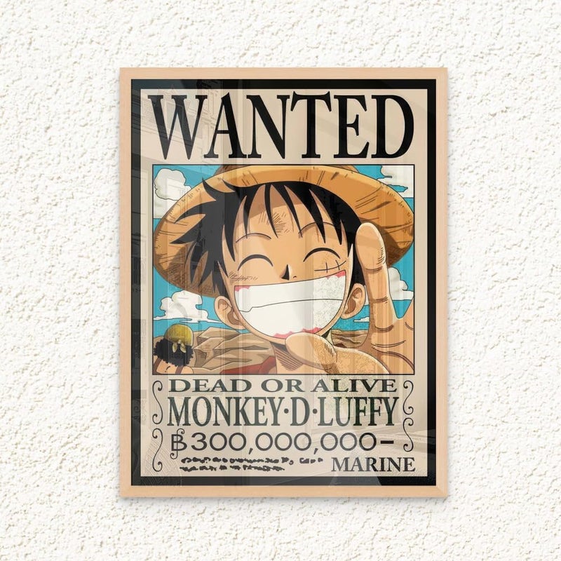 Art Decor Framed Fine of One Piece Wanted Poster Wall Monkey D. Luffy work Anime Portrait Print Wall for Bedroom Boy Room Living Room Gaming Room 30x40cm - Image 1