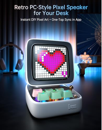 Divoom Ditoo Retro Pixel Art Bluetooth Speaker, Custom Pixel Screen Desk/Bedside Clock with White Noise & Gentle Alarm, Mini Speaker with Games, USB-C and App Control (White) - Image 2