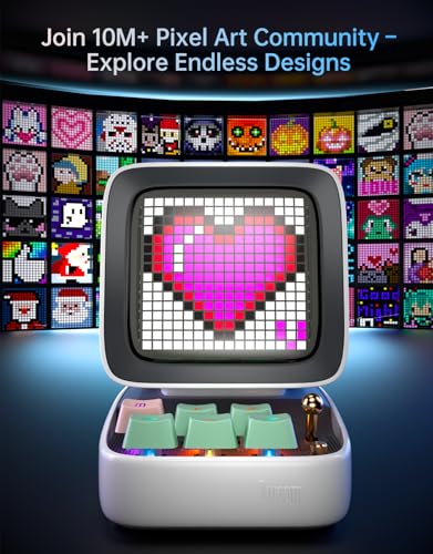 Divoom Ditoo Retro Pixel Art Bluetooth Speaker, Custom Pixel Screen Desk/Bedside Clock with White Noise & Gentle Alarm, Mini Speaker with Games, USB-C and App Control (White) - Image 3