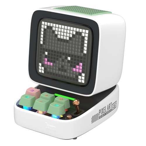 Divoom Ditoo Retro Pixel Art Bluetooth Speaker, Custom Pixel Screen Desk/Bedside Clock with White Noise & Gentle Alarm, Mini Speaker with Games, USB-C and App Control (White) - Image 1