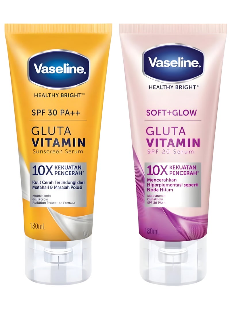 Vaseline Soft Glow Gluta Vitamin SPF 20 Body Serum 180ml & SPF 30 PA++ Gluta Vitamin Sunscreen Serum 180ml