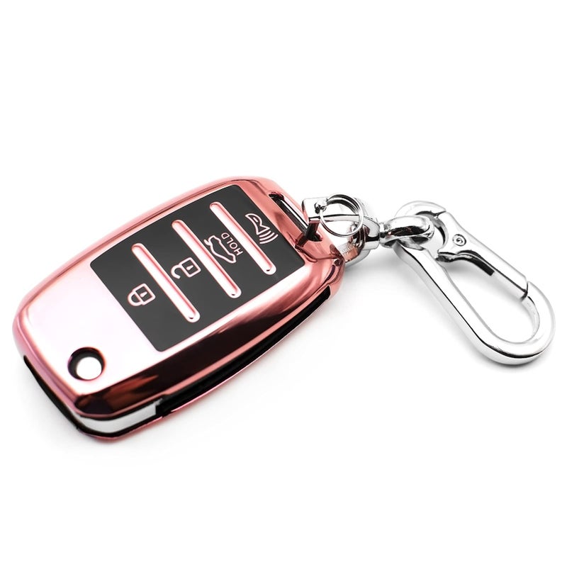 INFIPAR Fit for Kia Forte Koup Rio Soul EV Optima Sedona Sorento Sportage Forte5 Rondo Spectra NIRO Hyundai Elantra Genesis Sonata Accent TPU Key Fob Cover Case Accessories Pink Not Fit Smart Key