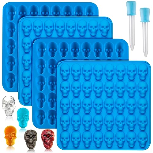 Sidosir 4Pcs Gummy Skull Chocolate Molds, Gummy Skull Candy Molds, Non-stick Silicone Candy Molds with 2 Droppers - Image 1