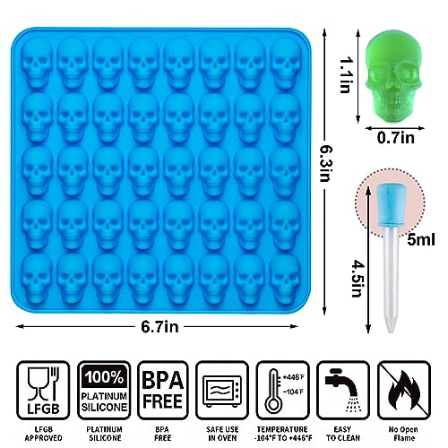 Sidosir 4Pcs Gummy Skull Chocolate Molds, Gummy Skull Candy Molds, Non-stick Silicone Candy Molds with 2 Droppers - Image 2