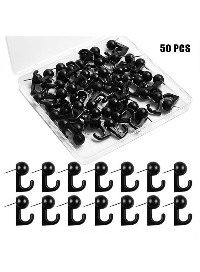 50 Pcs Plastic Map Push Pin Hooks, Cork Board Hooks, Decorative Thumb Tacks Hook for Photo Wall Bulletin Board (Black) - Image 1