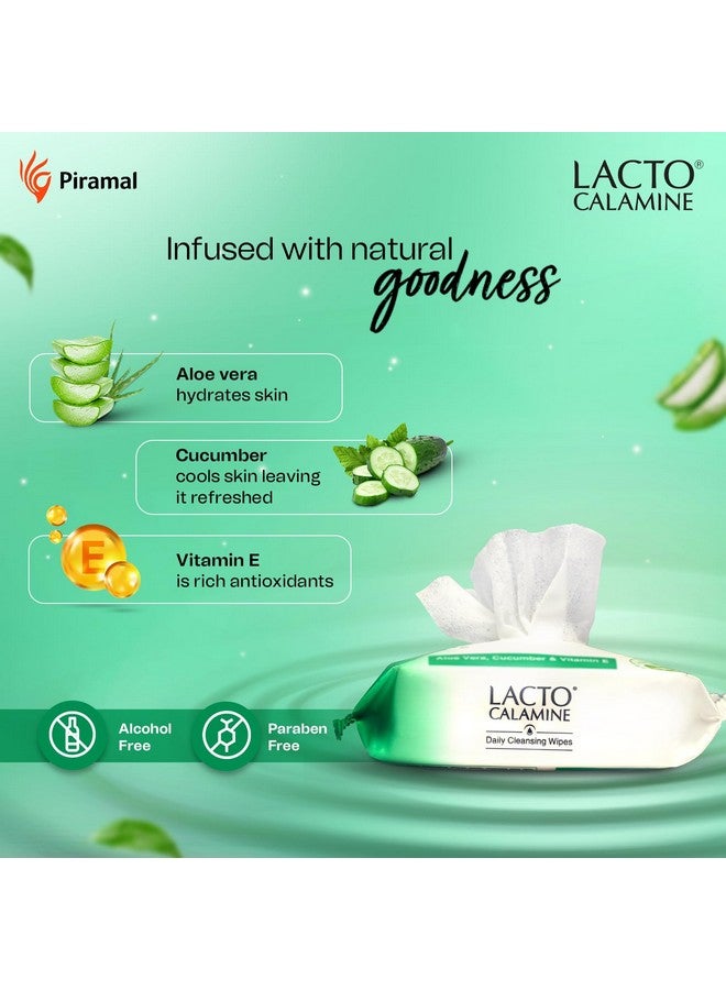 Lacto Calamine Lacto Calamine Daily Cleansing Facial Wipes 25N Each - Pack of 6 | Wet Wipes for Face with Aloe Vera, Cucumber & Vitamin E | Makeup Remover Wipes| Hydrating,Refreshing, Soothing|Paraben & Alcohol Free - Image 4