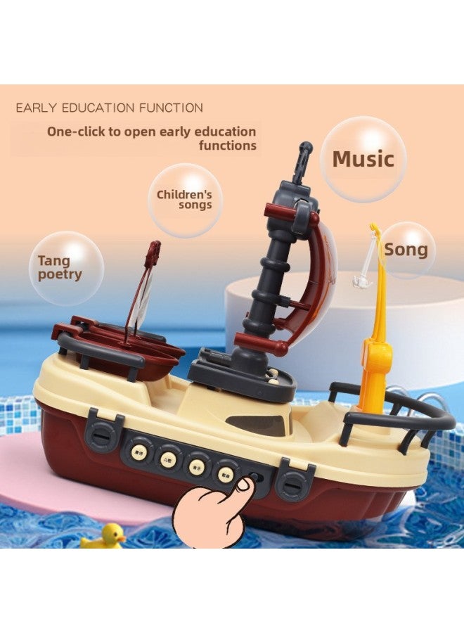 Children's Electric Magnetic Fishing Table Toy Backpack Sailboat Multi-function Early Education Music Rotating Fishing Plate-Color:156-15 Ocean Fishing Platform Pink - Image 5