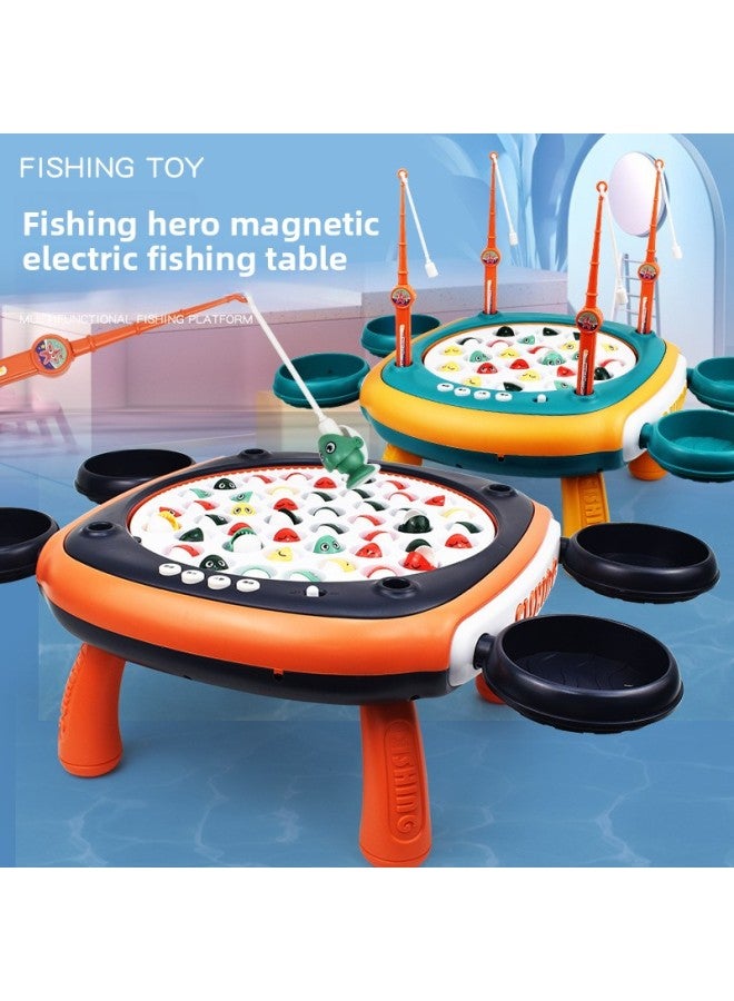 Children's Electric Magnetic Fishing Table Toy Backpack Sailboat Multi-function Early Education Music Rotating Fishing Plate-Color:156-15 Ocean Fishing Platform Pink - Image 3