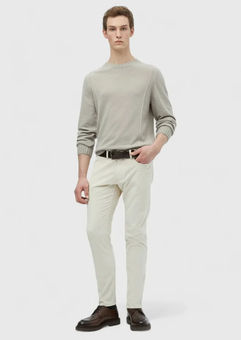 RAMSEY Beige Weaving Slim Fit Casual Cotton Blended Trousers
