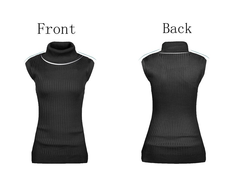 v28 Women Sleeveless High Neck Turtleneck Stretchable Knit Sweater Top (M, Black) - Image 2