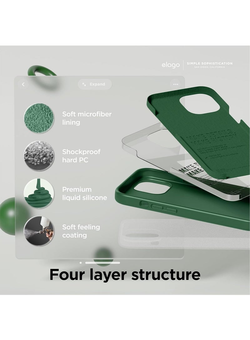 Elago Liquid Silicone for iPhone 15 Case Cover Full Body Protection, Shockproof, Slim, Anti-Scratch Soft Microfiber Lining - Alpine Green - Image 4