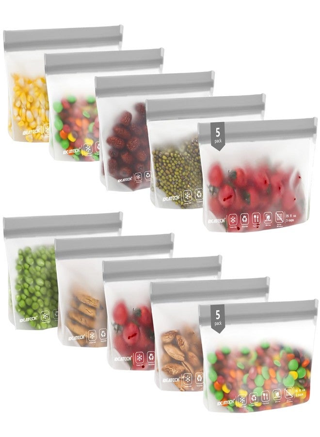 IDEATECH 10Pack Reusable Snack Bags Dishwasher Safe, BPA Free Food Storage Freezer Bags, Small Reusable Resealable Baggies for Cookies, Candy (10Snack, Grey) - Image 1