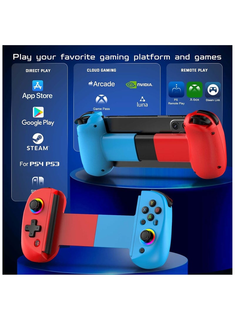D8 Wireless Mobile Gaming Controller for IOS & Android, Bluetooth Smartphone/Tablet Handheld Joystick Gamepad with Adjustable Clip for iPhone/iPad/Samsung etc.Support Xbox/PS3/4/Switch/PC (Red+Blue)  - Image 4