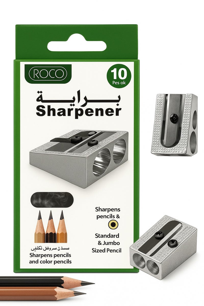 ROCO Pencil Sharpener Set – 10 Pieces Pack – Compact & Durable Manual Sharpeners - Image 2
