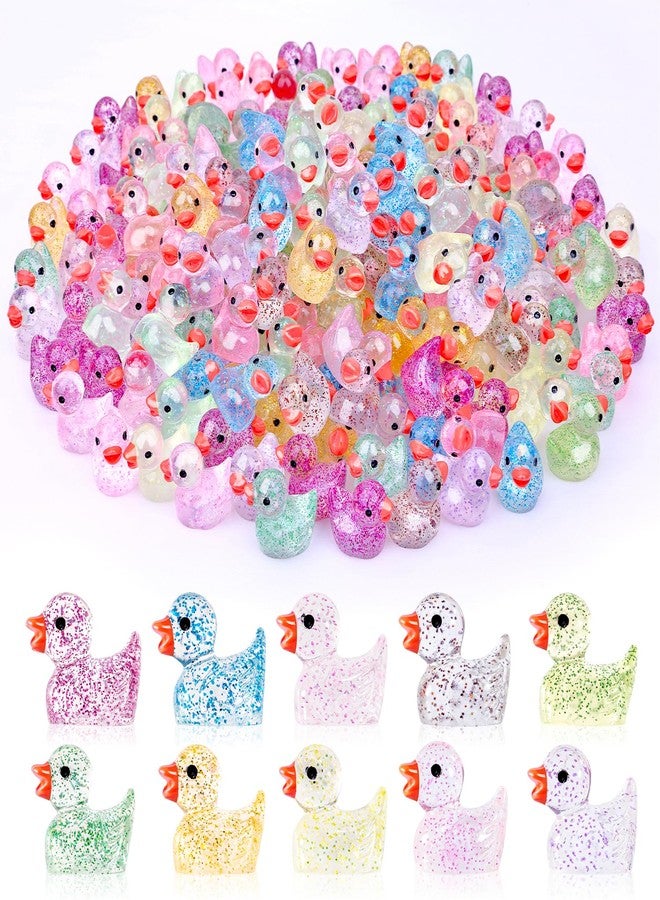 Babelshar 100pcs Mini Colorful Glitter Resin Ducks, Tiny Resin Duck Miniature Animals Bulk, Outdoor Small Plastic Figurines for Miniature Garden Statues Landscape Aquarium Potted Fairy Garden Home Decor - Image 1