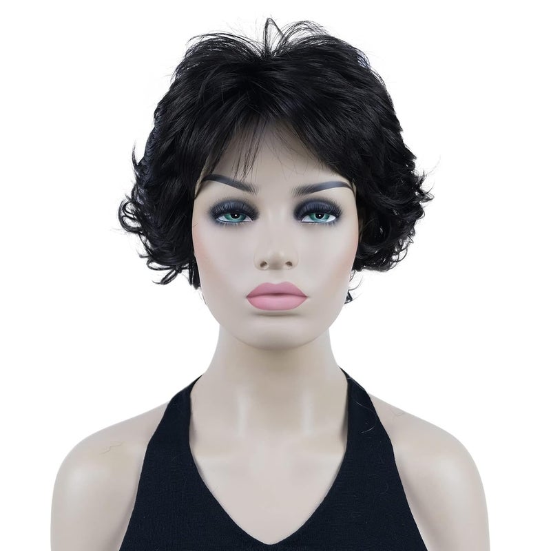 Lydell Lydell 8 Short Curly Women Wigs Soft Shaggy Layered Classic Cap Full Synthetic Wigs Dark Brown 