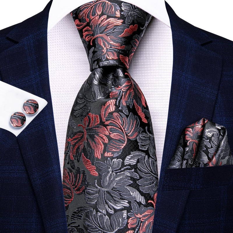 Hi-Tie Men's Tie Sets Silk Paisley Striped Necktie Pocket Square Cuff-links Sets Wedding Business Holiday - Image 3