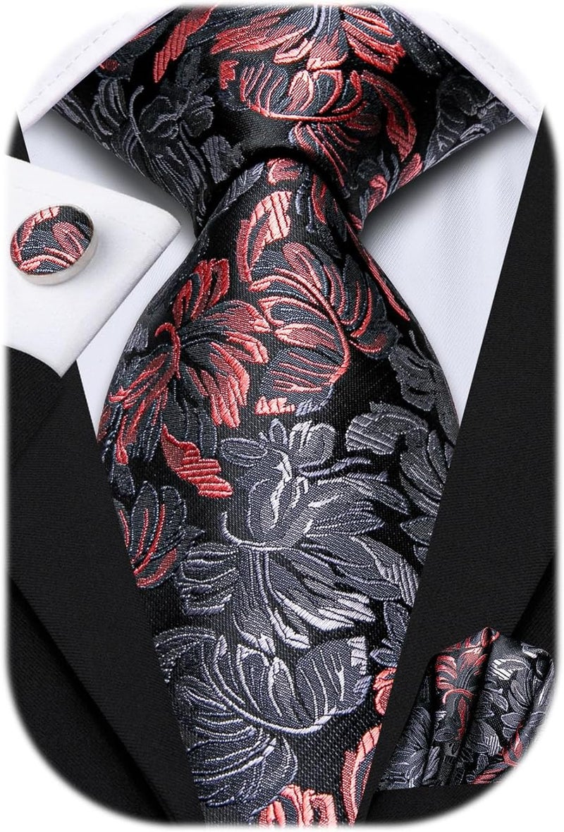 Hi-Tie Men's Tie Sets Silk Paisley Striped Necktie Pocket Square Cuff-links Sets Wedding Business Holiday - Image 1