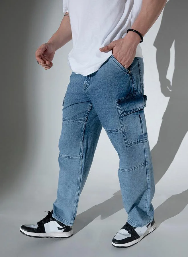 Hubberholme Hubberholme Mid Rise Regular Fit Jeans with Cargo Pockets