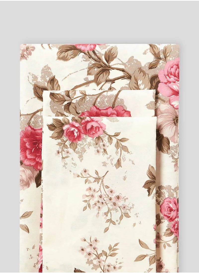 RISHAHOME 2-Piece Printed 180 TC Cotton Fitted Bedsheet Set Twin Size, Premium Collection (1 Bedsheet + 2 Pillow Cases) Turkish Rose 200x120 Cm  - Image 3