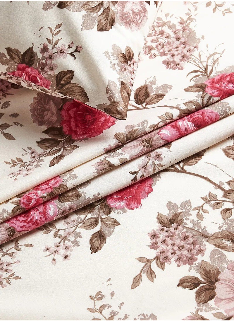 RISHAHOME 2-Piece Printed 180 TC Cotton Fitted Bedsheet Set Twin Size, Premium Collection (1 Bedsheet + 2 Pillow Cases) Turkish Rose 200x120 Cm  - Image 2