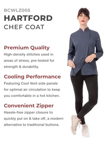 Chef Works Women's Hartford Chef Coat, Blue, Large - Image 2