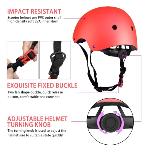WayEee Kids Bike Helmet Set Skateboard Knee Pads, 7PCS Protective Gear Adjustable for Girls Boys 3-10 Age Elbow Pads Wrist Guards for Outdoor Sports Cycling Bike Roller Skating Scooter, Youth, Red - Image 4