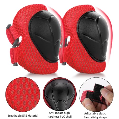 WayEee Kids Bike Helmet Set Skateboard Knee Pads, 7PCS Protective Gear Adjustable for Girls Boys 3-10 Age Elbow Pads Wrist Guards for Outdoor Sports Cycling Bike Roller Skating Scooter, Youth, Red - Image 5