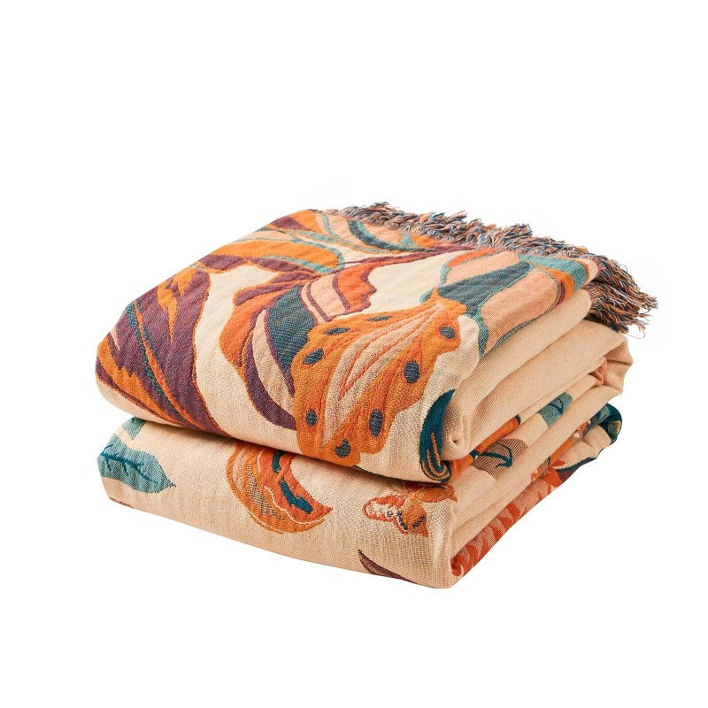 XIBLC Boho Throw Blanket for Bed  100% Cotton Soft Rustic Quilt Fall Blanket  60""x80"" Floral Printed Farmhouse Decor Bed Blankets  All Season Rustic Reversible Bohemian Throw Quilt - Image 1
