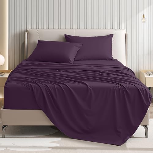 USXIBEI King Size 4 Piece Sheet Set - Comfy Breathable & Cooling Bed Sheets Set, Soft and Wrinkle Free, Deep Pockets, Easy & Secure Fit, Hotel Luxury Bedding for Women, Men - Oeko-Tex - Purple - Image 1