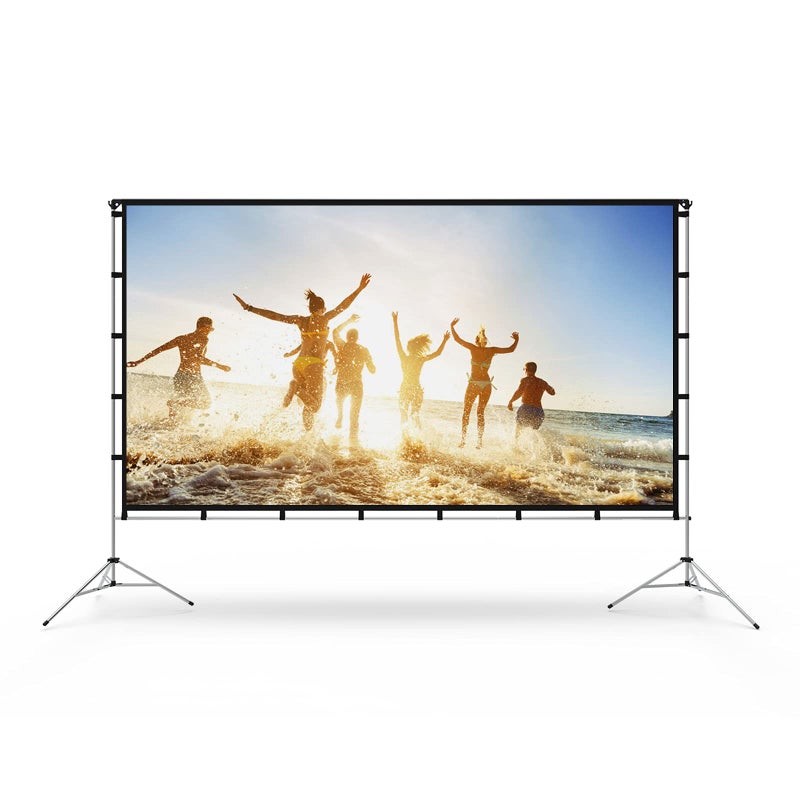 Vamvo Projector Screen with Stand, Vamvo 100 inch Portable Foldable Projection Screen with Aluminum Alloy Stand Outdoor Movie Screens with Carrying Bag for Home Theater Camping and Recreational Events - Image 1