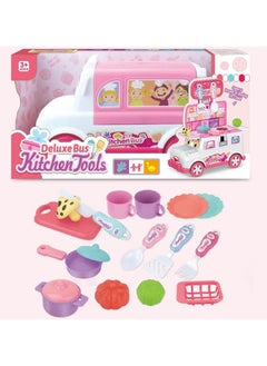 Swift 2 in 1 Deluxe Bus Kitchen Toys, Moving Restaurant Toy, Pretend Cooking Food Play Dinnerware Set Safe Cute Children Girl Toy Gift Fun Game Toy Kitchen  - Image 3