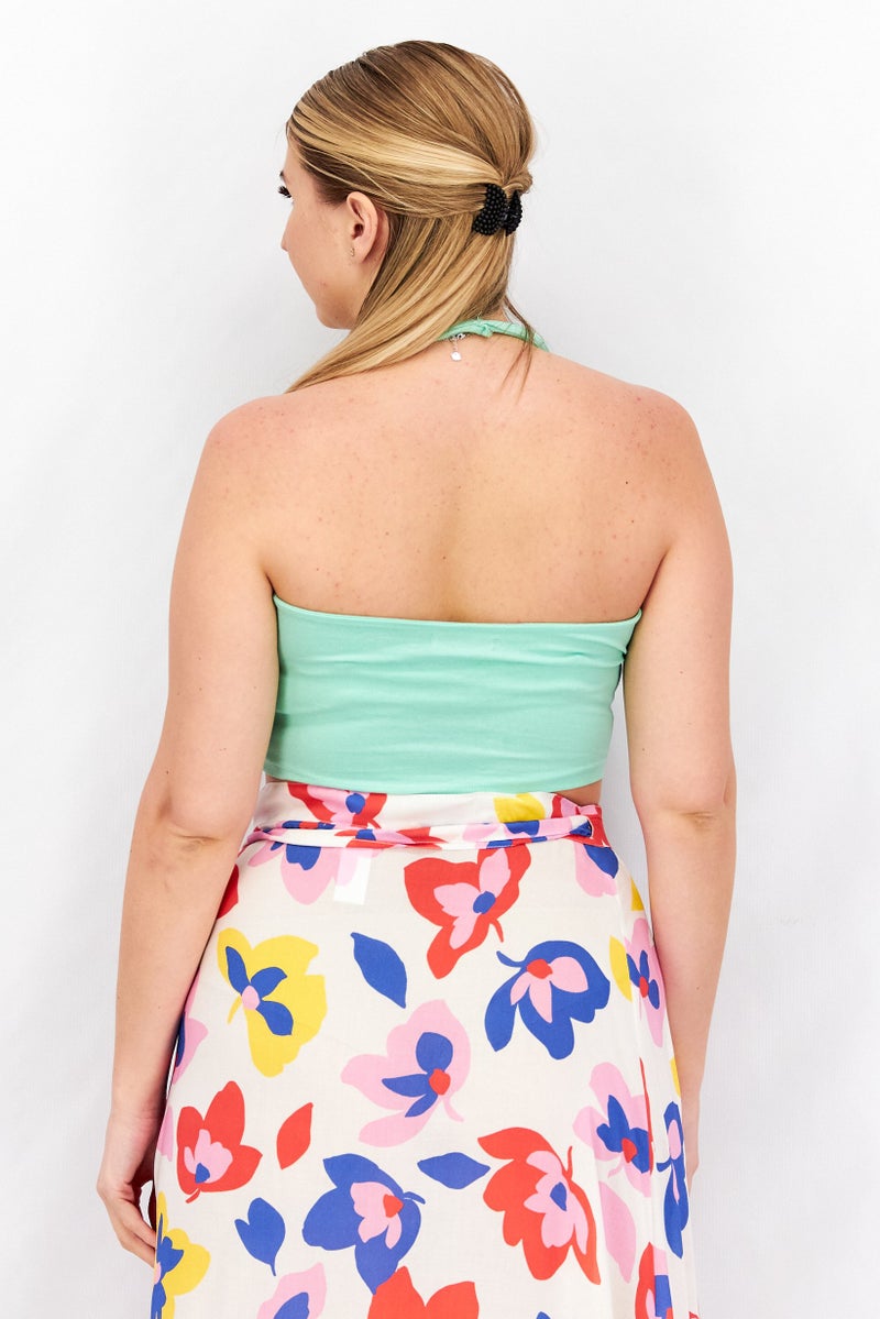 Sinsay Women Halter Neck Sleeveless Solid Crop Top, Mint Green  - Image 4