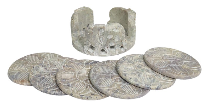 Purpledip Purpledip Elephant Theme Soapstone Coasters Set of 6 Hot Plates Mats 12117 