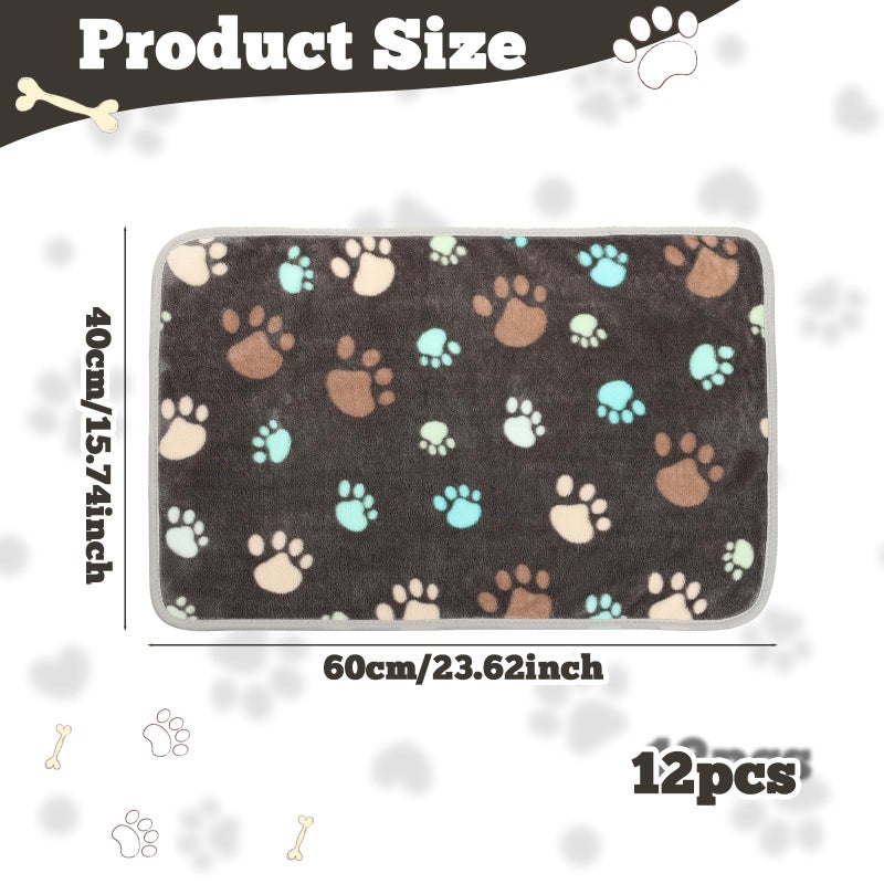 Retainbre 12 Pcs Small Dog Blanket Fleece Puppy Blankets Washable Pet Blankets for Cats Soft Flannel Paw Printed Throw for Guinea Pig Indoor Kittens Doggie (23 X 16 Inch,Dark Gray) - Image 3