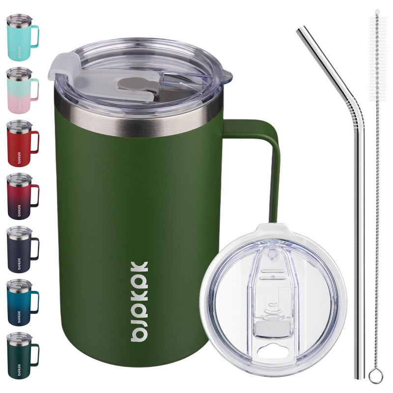 BJPKPK Insulated Coffee Mug with 2 Lids 25oz Stainless Steel Insulated Tumbler with Handle Double Wall Vacuum Coffee Cups BPA Free Travel Mug for Coffee Tea and Drinks Forest Green - Image 2