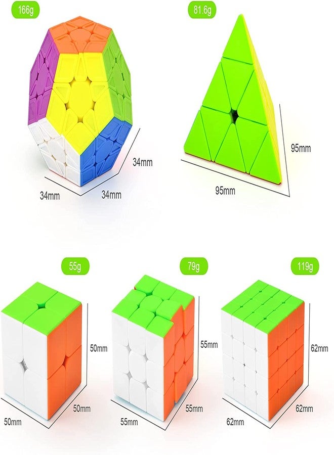 AUTHFORT Speed ​​Cube Set, Original 3x3 Magic Cube + 4x4 Cube + 2x2 Magic Cube + Megaminx + Pyraminx Pyramid Cube (5 PCS) - Image 2
