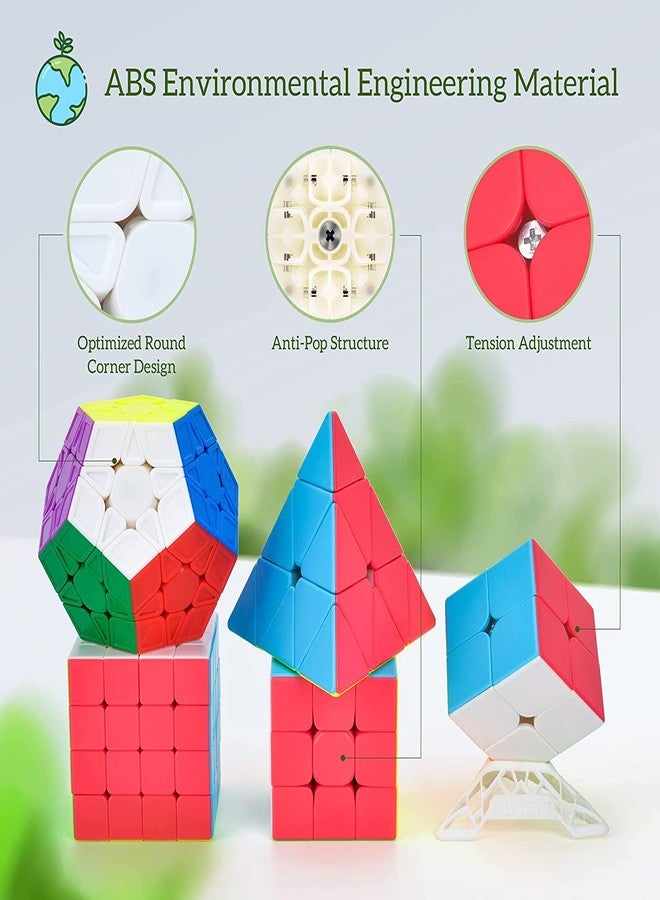 AUTHFORT Speed ​​Cube Set, Original 3x3 Magic Cube + 4x4 Cube + 2x2 Magic Cube + Megaminx + Pyraminx Pyramid Cube (5 PCS) - Image 3