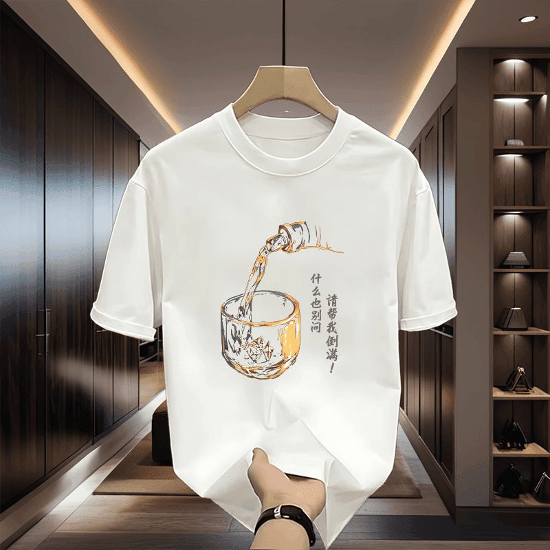 American Simple Style Letter Printed Short-Sleeved T-Shirt Men'S Summer Trendy Brand Loose Cotton Versatile Casual Bottoming Top - Image 2