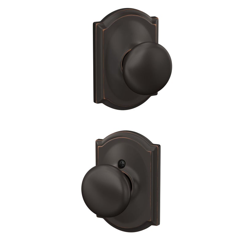 SCHLAGE F10 PLY 716 CAM Camelot Collection Plymouth Passage Knob Aged Bronze