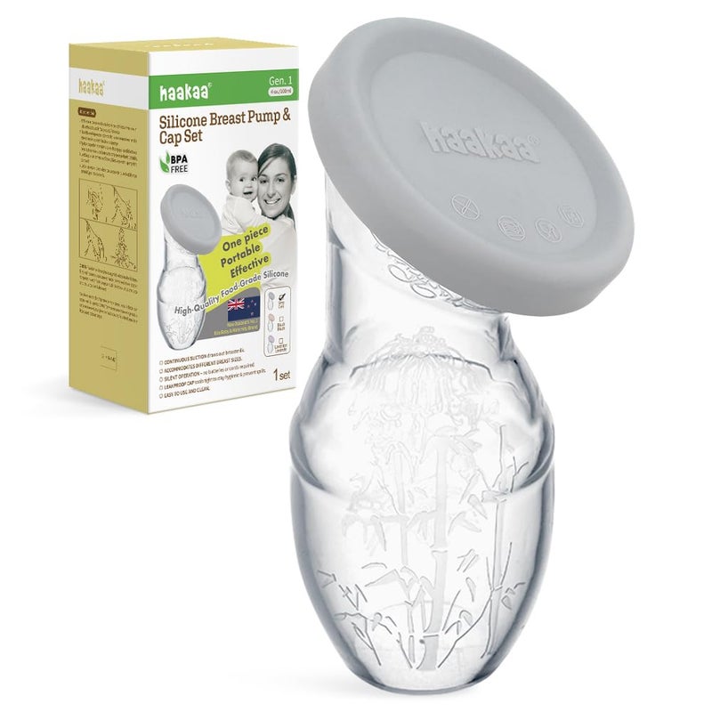 haakaa 100 ml Silicone Breast Pump with Lid, Transparent Manual Breast Pump, Healthy and Harmless, Save Every Drop of Breast Milk - Image 1