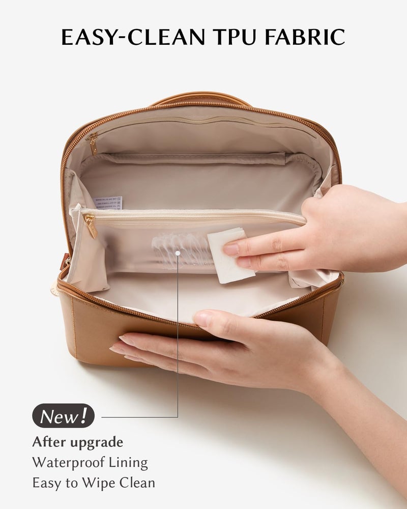 EACHY Travel Makeup Bag,Large Capacity Cosmetic Bags for Women,Waterproof Portable Pouch Open Flat Toiletry Bag Make up Bag with Divider and Handle - Image 3