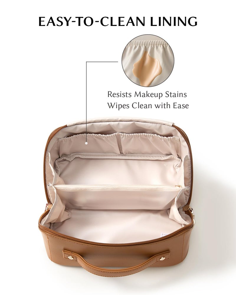 EACHY Travel Makeup Bag,Large Capacity Cosmetic Bags for Women,Waterproof Portable Pouch Open Flat Toiletry Bag Make up Bag with Divider and Handle - Image 2