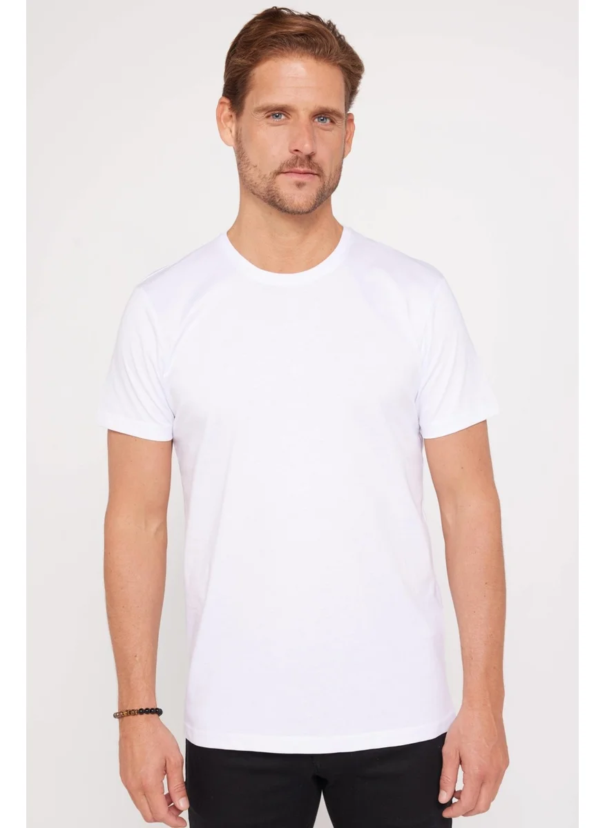 Tudors Unisex 2-Pack White-Navy Blue Slim Fit Narrow Cut 100% Cotton Crew Neck T-Shirt