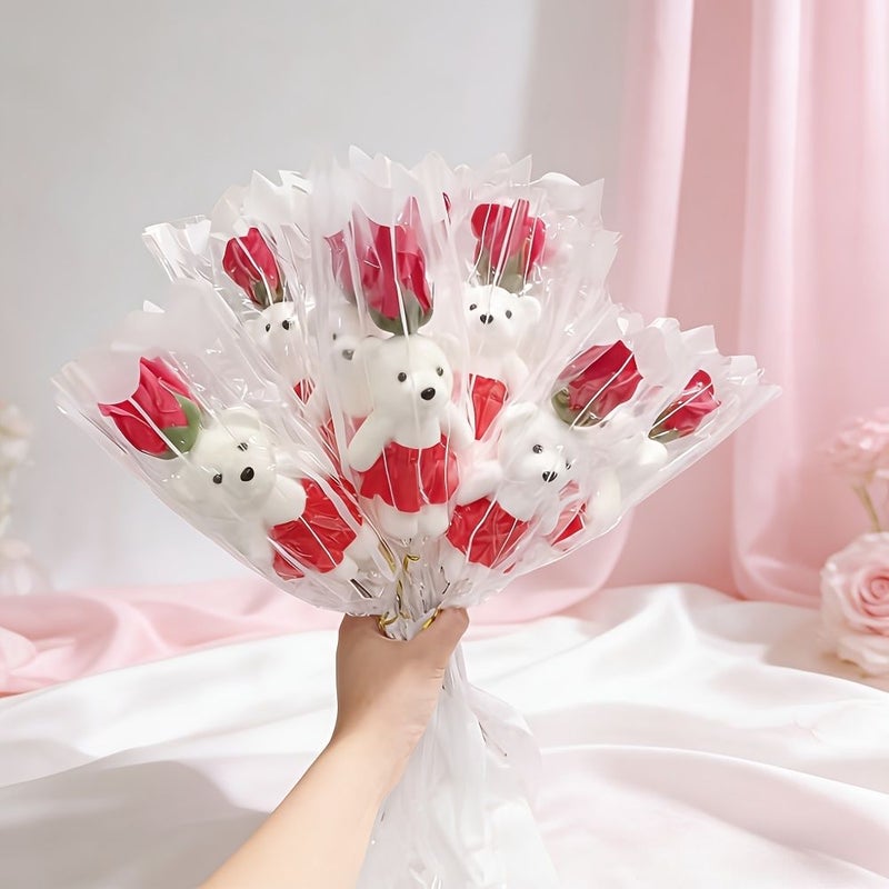 10pcs Red Artificial Bear Bouquet Romantic Birthday Valentine Gift for Home Decor Holiday Party Decoration - Image 4