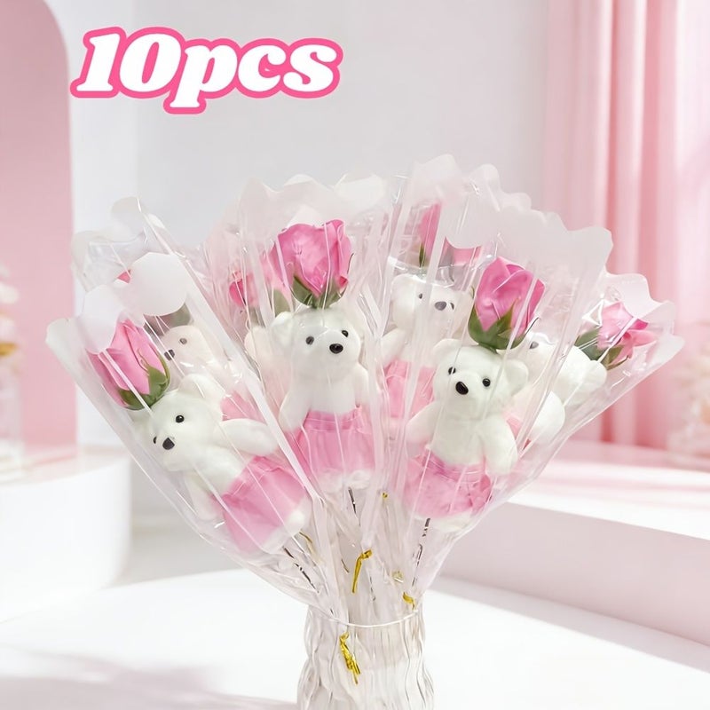 10pcs Red Artificial Bear Bouquet Romantic Birthday Valentine Gift for Home Decor Holiday Party Decoration - Image 1