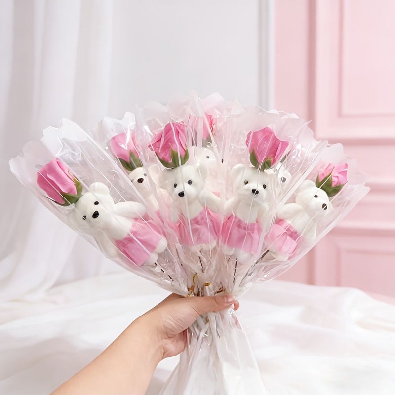 10pcs Red Artificial Bear Bouquet Romantic Birthday Valentine Gift for Home Decor Holiday Party Decoration - Image 2