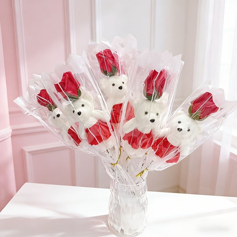 10pcs Red Artificial Bear Bouquet Romantic Birthday Valentine Gift for Home Decor Holiday Party Decoration - Image 5
